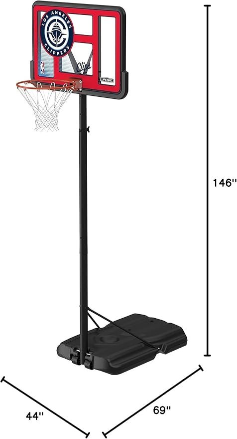 Lifetime NBA Los Angeles Clippers Portable Basketball Hoop, Adjustable Height 7.5-10 Ft, 44 Inch Shatterproof Fusion Backboard, Base with Wheels