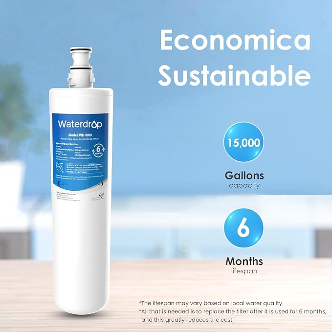 Waterdrop 3US-MAX-F01 3US-PF01 Under Sink Water Filter, 2 Pack | Compatible with Filtrete® Maximum 3US-MAX-S01, 3US-PS01, Aqua-Pure C-Cyst-FF, Manitowoc K-00337 K-00338, HF20-S, NSF/ANSI 42