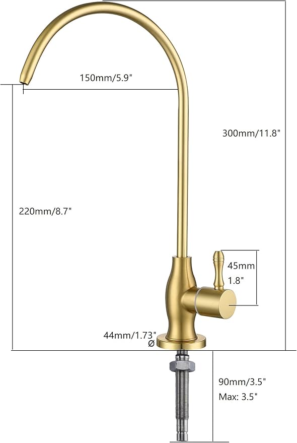 Drinking Water Faucet, for Under Sink Water Filter System Kitchen Bar Sink RO Faucet, Brushed Gold
