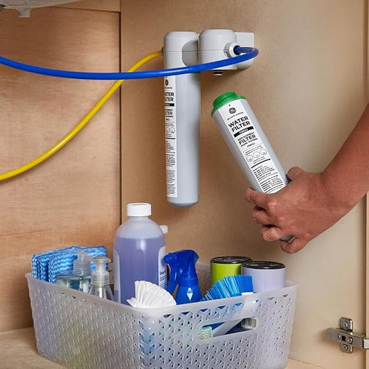 GE Under Sink Water Filter Replacement, Dual Flow, Reduces Sediment, Rust & Other Impurities from Water, Fits GXK255TBN Under Sink Filtration System, Replace Every 6 Months,FQK2J,2 Filters (Pack of 3)