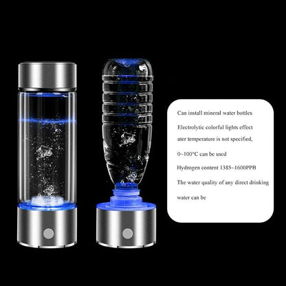 Gaone H2 Hydrogen Water Bottle Hydrogen Water Maker Electrolyzed Hydrogen Water Hot and Cold Water General Purpose Colorful Lights Effect Hydrogen Generator 450Ml,Silver