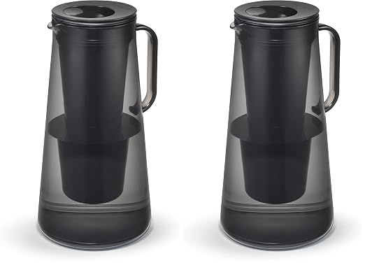 LifeStraw Home – Water Filter Pitcher, 10-Cup, Obsidian, BPA Free Designed for Protection Against Bacteria, parasites, microplastics, Lead, Mercury, PFAS and a Variety of Chemicals (Pack of 2)
