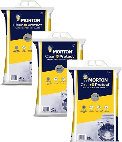 Morton Clean and Protect Water Softener Salt Pellets, 40 LB Bag (3), White