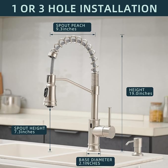 GIMILI Smart Touchless Kitchen Sink Faucet with Pull Down Sprayer, Motion Sensor Activated Hands-Free Single Handle Kitchen Faucet Brushed Nickel