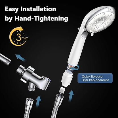 FASDUNT Filtered Shower Head with Handheld, High Pressure 8-Mode Handheld Showerhead with Filters for Hard Water -Remove Chlorine, Built-in Power Wash, Extra Long 80" Hose & Adjustable Bracket