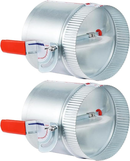 TOP-VIGOR 2 Pcs 6 Inch HVAC Backdraft Damper Adjustable Airflow Control | Galvanized Iron Manual Volume Damper with Sleeve for Range Hoods, Pellet Stoves, Dryer Vents