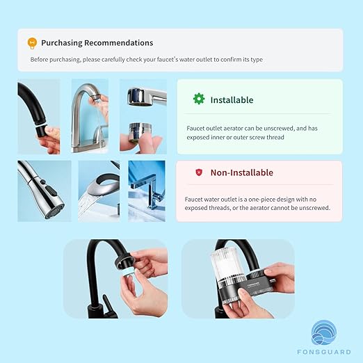 FonsGuard Water Faucet Filter, for Kitchen Sink and Bathroom Sink, for Tap Water, NSF Certified, High Efficiency Removes 99% Chlorine & Odor, Easy Installation (1 Filter System with 1 Filter)