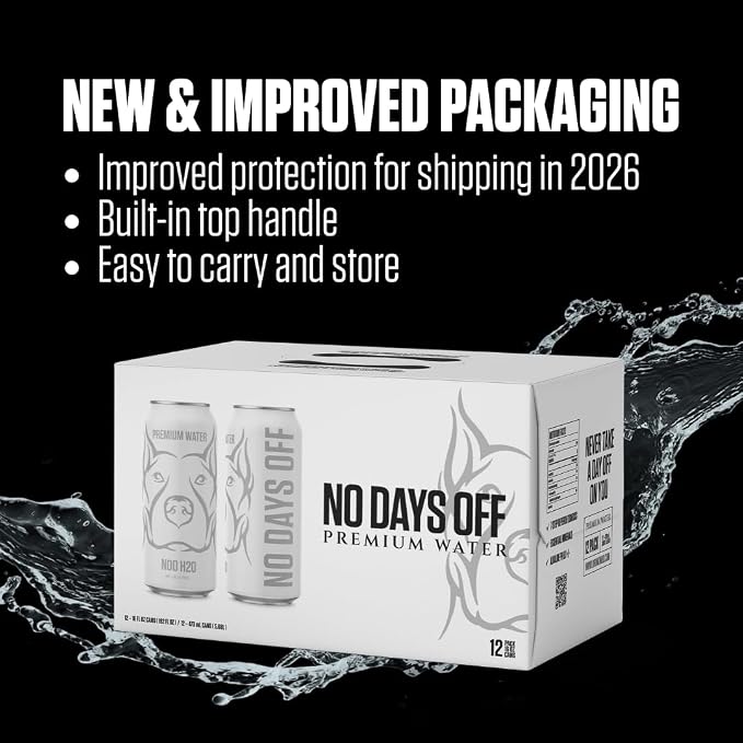 NO DAYS OFF Premium Water - 12 Pack, 16 fl oz, Still - 8.1pH Alkaline Ultra-Purified Reverse Osmosis with Electrolytes & Minerals - Calcium, Magnesium, Potassium - BPA-free 100% Recyclable Cans