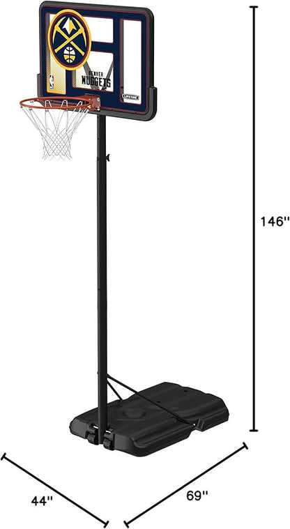 Lifetime NBA Denver Nuggets Portable Basketball Hoop, Adjustable Height 7.5-10 Ft, 44 Inch Shatterproof Fusion Backboard, Base with Wheels