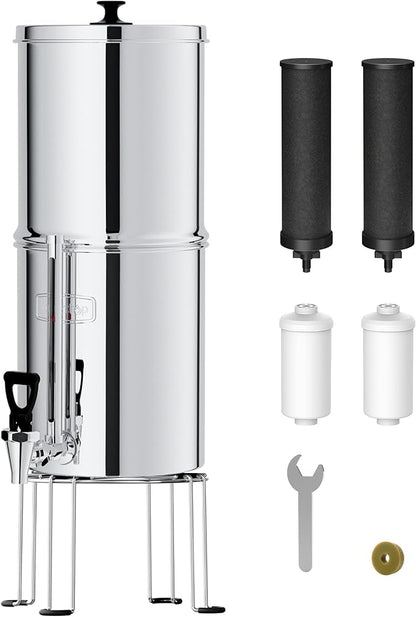 Waterdrop TK-FS Gravity Water Filter System, NSF/ANSI 42&372 Standard, Stainless-Steel Water System with 4 Filters, Reduces Chlorine and Lead, with Sight Glass Spigot and Stand, 2.25G