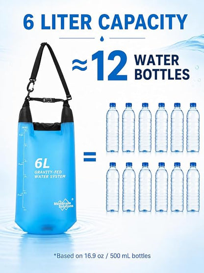 Gravity Water Filter System, TPU Water Purifier Bag, 0.01 Micron Ultrafiltration, 4000L Lifespan, BPA-Free Portable Water Filtration for Camping, Backpacking, Survival Gear (1.6 Gallon/6L)