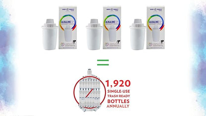 New Wave Enviro Alkaline Pitcher Replacement Cartridge 3 Pack, 80 Gallon Filter Life per Cartridge, Easy Installation, White