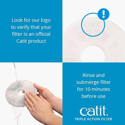 Catit Triple Action Replacement Original Water Fountain Filters, 2 Pack – Official Replacement Filters for Catit Cat Drinking Water Fountains