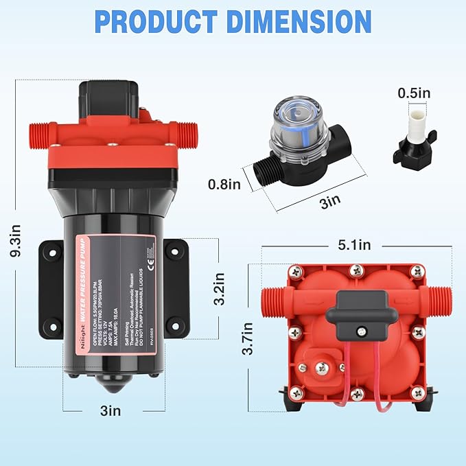 Nilight RV Water Pump 12v Camper Water Pump 5.5 GPM 70 PSI with Pressure Switch& Strainer Heavy Duty Diaphragm Pump 12 Volt DC Upgrade Self-Priming Low Noice for RV Camper Marine Yacht Caravan Trailer