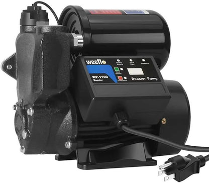Weeflos 1.5HP Automatic Booster Pump, 1600 GPH Water Pump, 100ft Max Head, Mechanical Pressure Switch, Self-Priming Utility Pump for Shower, Irrigation, Basement, Garden, Pool (1.5HP/100FT)