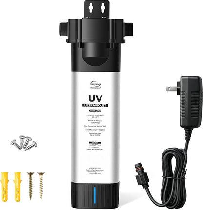 iSpring UVF20 Whole House LED UV Water Filter System, Up to 11 Years Long-Life LED UV Water Purifier with Built-in Automatic Flow Control, Mercury-Free, 3/4" MNTP Inlet Outlet, Up to 12 GPM