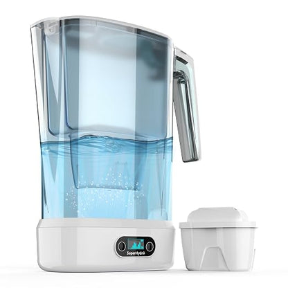 Hydrogen Water Filter Pitcher - BPA Free Rich Hydrogen Water Generator Electrolysis Jug with SPE/PEM. Removes 99% of Lead, Microplastics, PFAS & Chlorine – Advanced UltraFiltration Technology