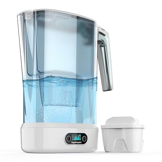 Hydrogen Water Filter Pitcher - BPA Free Rich Hydrogen Water Generator Electrolysis Jug with SPE/PEM. Removes 99% of Lead, Microplastics, PFAS & Chlorine – Advanced UltraFiltration Technology