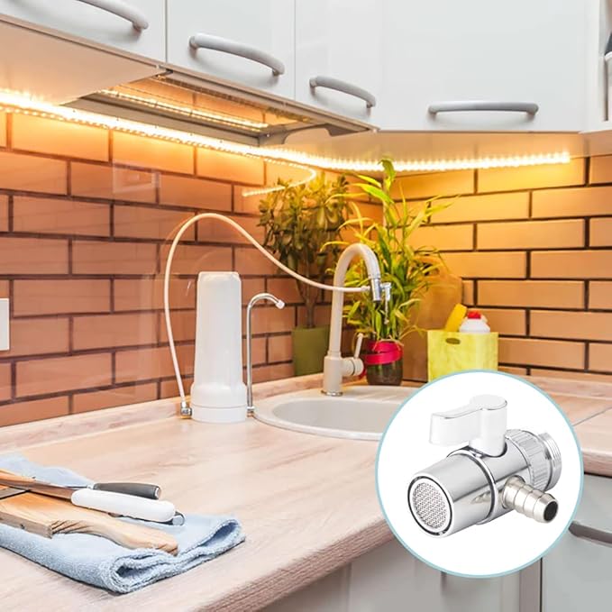 2 PACK Countertop Water Filter Diverter Valve with Barb Connector, Faucet Diverter Adapter for 6mm, 8mm, 9.5mm Tubing or Hose, Compatible with Standard Kitchen Faucets(9.5mm Barb)