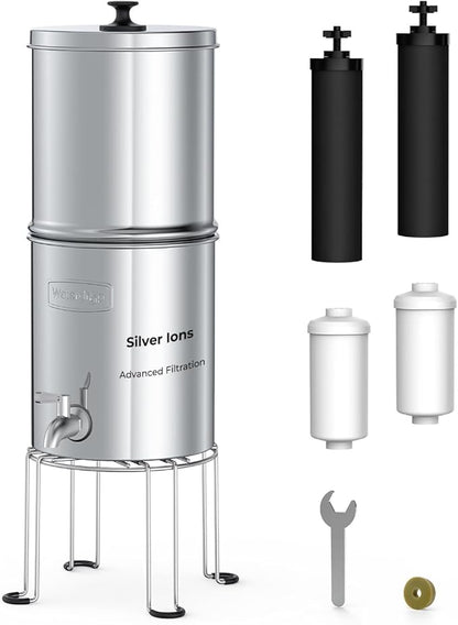 Waterdrop TK-AB-FS Gravity Water Filter System, with Silver Ions Enhanced Filtration, NSF/ANSI 42&372 Standard, Reduces Fluoride and Chlorine, with 4 Filters and Metal Spigot, 2.25G