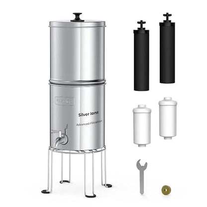 Waterdrop TK-AB-FS Gravity Water Filter System, with Silver Ions Filtration | NSF/ANSI 42&372 Standard, Reduces Fluoride and Chlorine, with 4 Filters and Metal Spigot, 2.25G