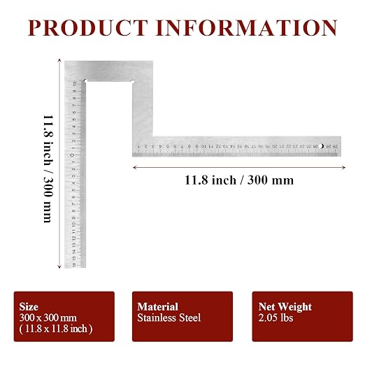 Stainless Steel Flange Square Pipefitter Tools (11.8 x 11.8 Inches) | Angle Flange to Measure Squareness Water Pipelines Distribution System Measuring Tool (300 x 300 mm)