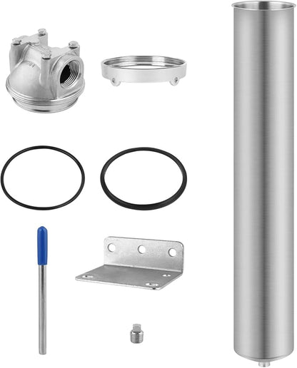 Amwater NSF/ANSI 42 Stainless Steel Whole House Water Filter Housing, 20" x 2.5" Sediment Water Filter System for Heavy Duty, Well & City Water, 3/4" NPT Port, Drain Valve Style C(Square Head)