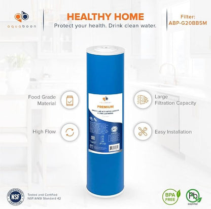 Aquaboon 5 Micron 20 x 4.5 Whole House Water Filter Replacement Cartridge Grabular Activated Carbon (GAG) for 1-Stage Water Filtration System 2 Pack