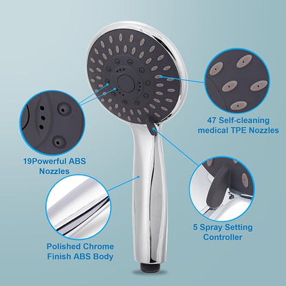 Briout Filtered Shower Head with Handheld, High Pressure 5 Spray Mode Showerhead with Hose Bracket Filter for Hard Water