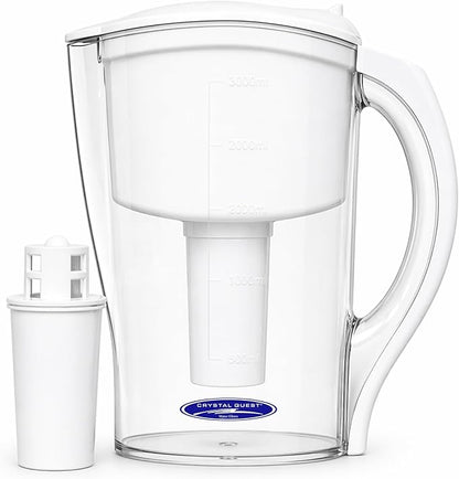 Crystal Quest Water Filter Pitcher - 12-Cup Capacity, 6-Stage Filtration, Includes 1 Long-Life Filter, BPA Free, Meets NSF Standard 42 - Filter Upto 2000 Gallons - Standard (Smart)/White