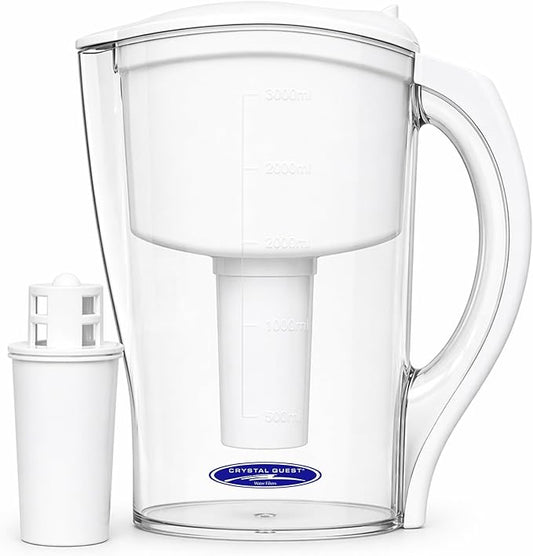 Crystal Quest Water Filter Pitcher - 12-Cup Capacity, 6-Stage Filtration, Includes 1 Long-Life Filter, BPA Free, Meets NSF Standard 42 - Filter Upto 2000 Gallons - Standard (Smart)/White