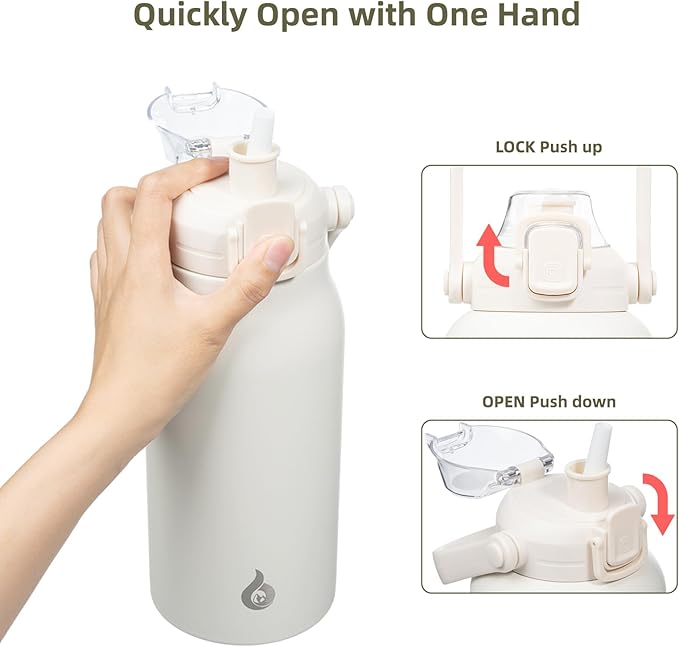 BJPKPK Insulated Water Bottles with Straw, 45 oz Stainless Steel Metal Water Bottle with One-handed Opening Lid, BPA Free Reusable Jugs for Gym Sports Outdoors,White
