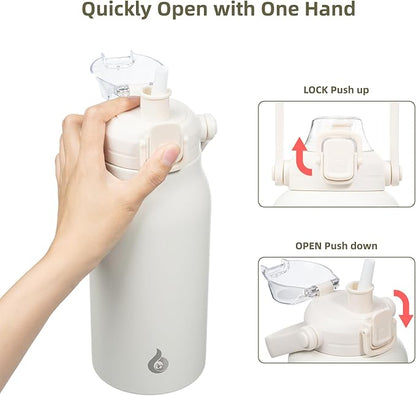 BJPKPK Insulated Water Bottles with Straw, 45 oz Stainless Steel Metal Water Bottle with One-handed Opening Lid, BPA Free Reusable Jugs for Gym Sports Outdoors,White