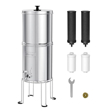 Waterdrop TK15-A-FS Gravity Water Filter System, NSF/ANSI 42&372 Certified | Reduce Chlorine, Stainless-Steel Water System with 4 Filters, Metal Spigot and Stand for Home, Travel, Emergencies, 1.5G
