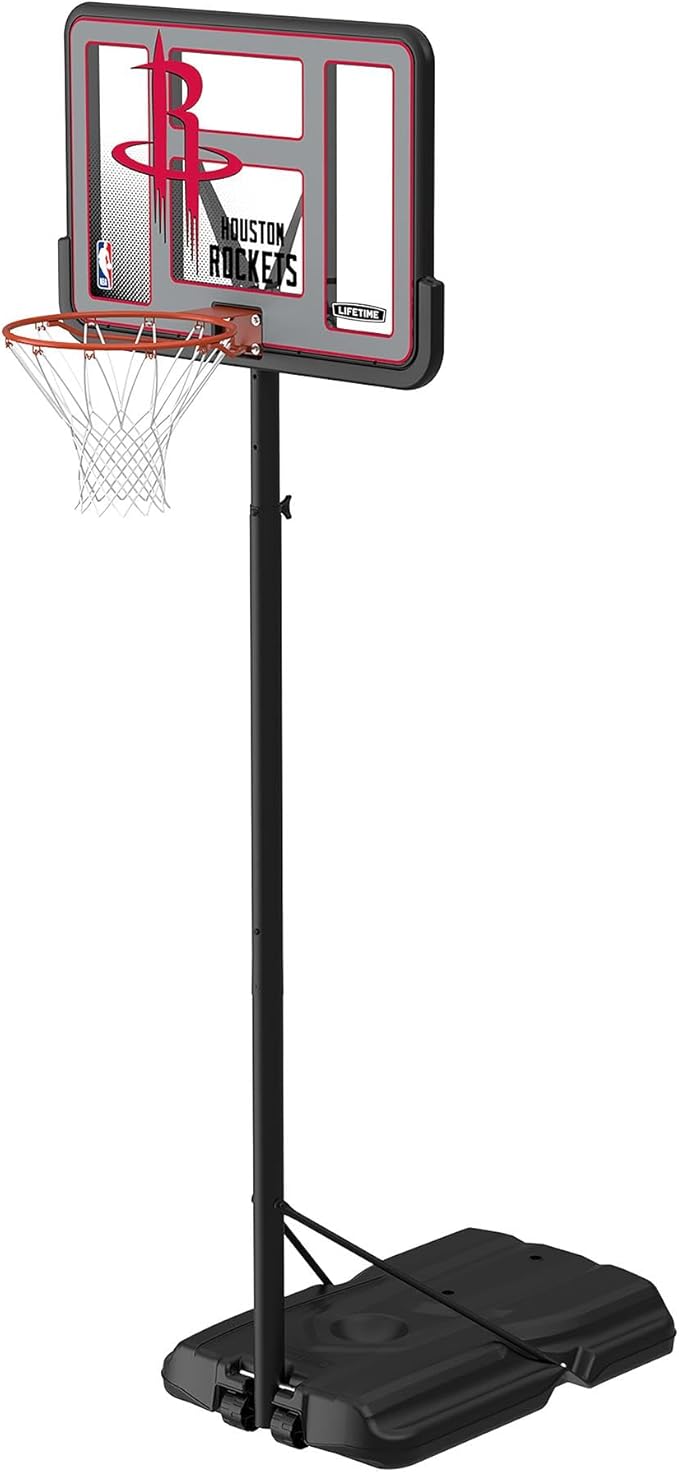 Lifetime NBA Houston Rockets Portable Basketball Hoop, Adjustable Height 7.5-10 Ft, 44 Inch Shatterproof Fusion Backboard, Base with Wheels