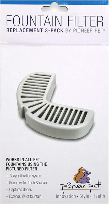 Pioneer Pet Replacement Filters for Ceramic & Stainless Steel Fountains, Raindrop Filters (3 Filters),White