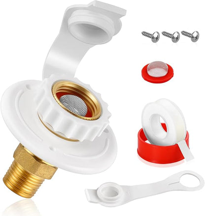 RV City Water Fill Inlet Flange Check Valve Water Hookup Connector 3/4 NH Female to 1/2 NPT Male Mount Lead-Free Brass Flush RV Water Backflow Preventer with Dust Plug for RV Camper Motorhome
