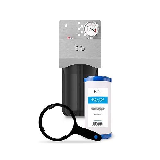 Brio Whole House Water Filter System for Heavy Metal Reduction w/Gauge & Fast-Flow GAC + KDF Filter 4.5" x 10" | Improves Taste & Protects Home Appliances | 720 GPH | 50,000 Gallons or 6 Months