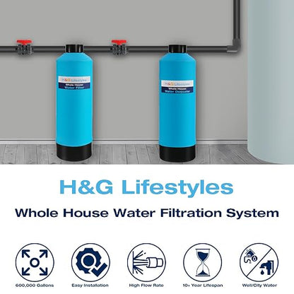 H&G Lifestyles Whole House Water Descaler Saltless,Up to 700,000 Gallons | NSF Certified Salt Free Water Softener Systems for Well Water, Anti Scale Buildup,Scale Inhibitor Filter,Silver-Enhanced