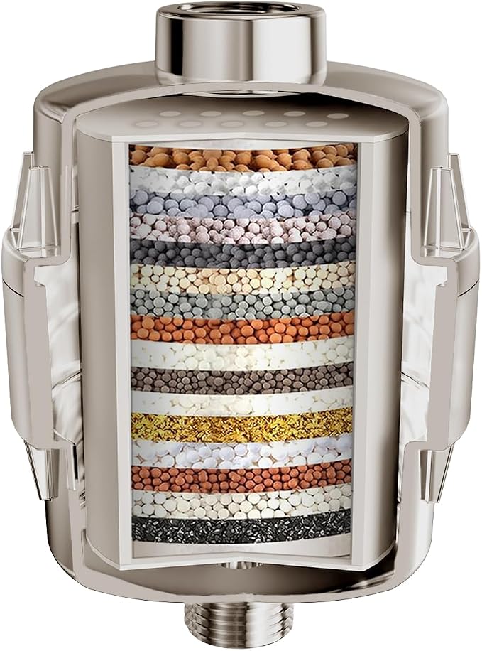20 Stage Shower Filter for Hard Water, Remove Chlorine Heavy Metals and other Impurities, Improve Skin Hair, Fit Most Handheld Showerhead Fixed Rainfall (Brushed Nickel)
