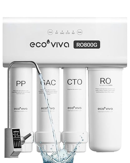 Ecoviva RO800G Tankless 9-Stage Commercial Reverse Osmosis Water Filtration System, NSF/ANSI 58, 800GPD German Design 3:1 Pure to Drain,10 Years Fully Sealed Solid & Reliable, Alkaline PH+