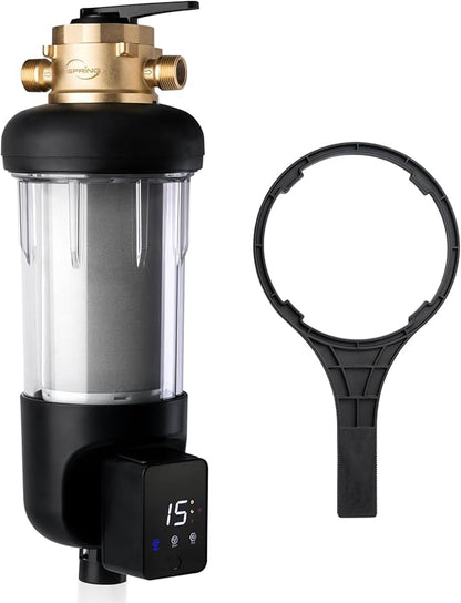 iSpring WSP500ARJ-BP Whole House Water Filter System Prefilter, Auto Flushing Spin Down Sediment Filter for Well Water, Integrated Bypass, 4-Mode Touch-Screen, Reusable, Jumbo Size, 500 Micron