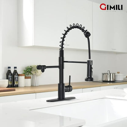 GIMILI Drinking Water Faucet 3 in1 Commercial Style Pull-Down Single Handle Filter Kitchen Faucet for Water Filtration System, Matte Black,Without Water Filtration Device