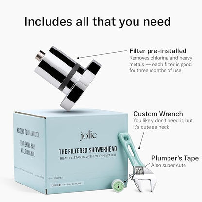 THE JOLIE FILTERED SHOWERHEAD with Shower Filter System- High Pressure Showerhead, Hair and Skincare Accessory to Improve Beauty and Personal Care Routine (New Modern Chrome- Retail Packaging)