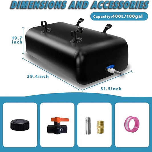 GHOSOONE 400 L/100 Gal Water Bladder Tank, Foldable Portable Water Storage Container, Emergency Water Bag for RV, Truck Bed, Fire Prevention, Drought Resistance, Black