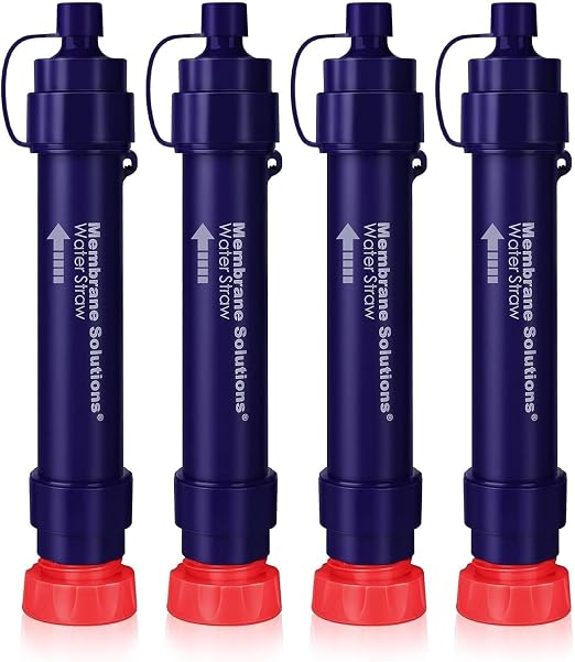 Membrane Solutions S2 Detachable Water Filter Straw, 4-Pack | NSF/ANSI 42, 372 & 401 certified; 0.1-micron 4-stage replaceable filter, 1,320-gal life for for camping & emergency prep