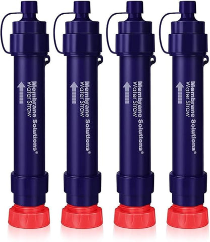 Membrane Solutions S2 Detachable Water Filter Straw, 4-Pack | NSF/ANSI 42, 372 & 401 certified; 0.1-micron 4-stage replaceable filter, 1,320-gal life for for camping & emergency prep