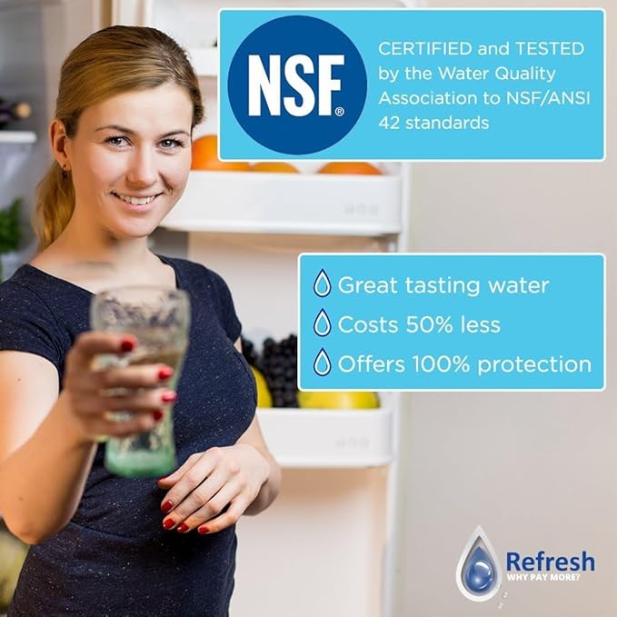 Refresh R-9006 Refrigerator Water Filter Replacement for UFK8001, WF295, WSM-2 - Clean Great Tasting Drinking Water and Ice Maker Filtration with Fresh Flow for Your Home Fridge, Easy Filter Cartridge