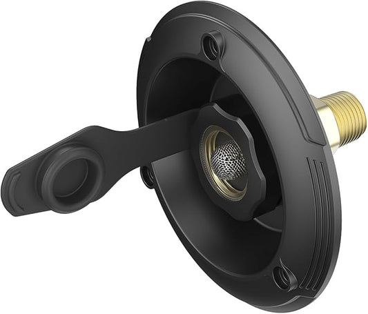 Veepeak RV City Water Inlet with Check Valve, 3/4'' NH to 1/2'' NPT Male Thread Water Connection Fitting, Black 4-5/8'' Flange with Dust Plug for Camper Motorhome Trailer Marine Freshwater Fill