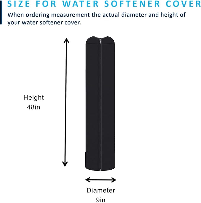 Water Softener Tank Jacket 9x48 Inch – 4mm Insulated Neoprene Cover to Prevent Sweating, Outdoor Water Softener Protector for Basement or Garage, Heavy-Duty Zippered Slip-On Design